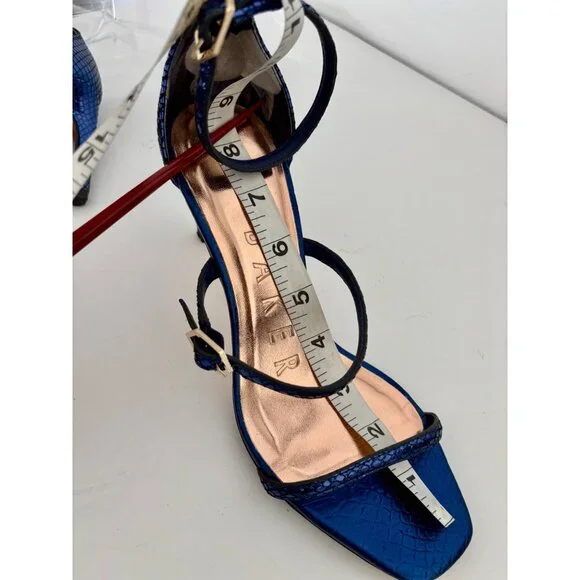 Ted Baker Heels 38 / US 7.5 Navy Strappy Heels Square Toe Ankle Strap Old Money - Picture 15 of 16